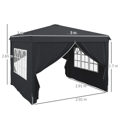 Outsunny Gazebo 3x3 ad Altezza Regolabile con Fori di Drenaggio e Borsa da Trasporto, in Metallo, Grigio