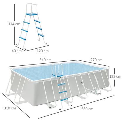 Outsunny Piscina Fuori Terra in Acciaio e PVC Rinforzato con Filtro, 580x310x122cm, Grigio Chiaro