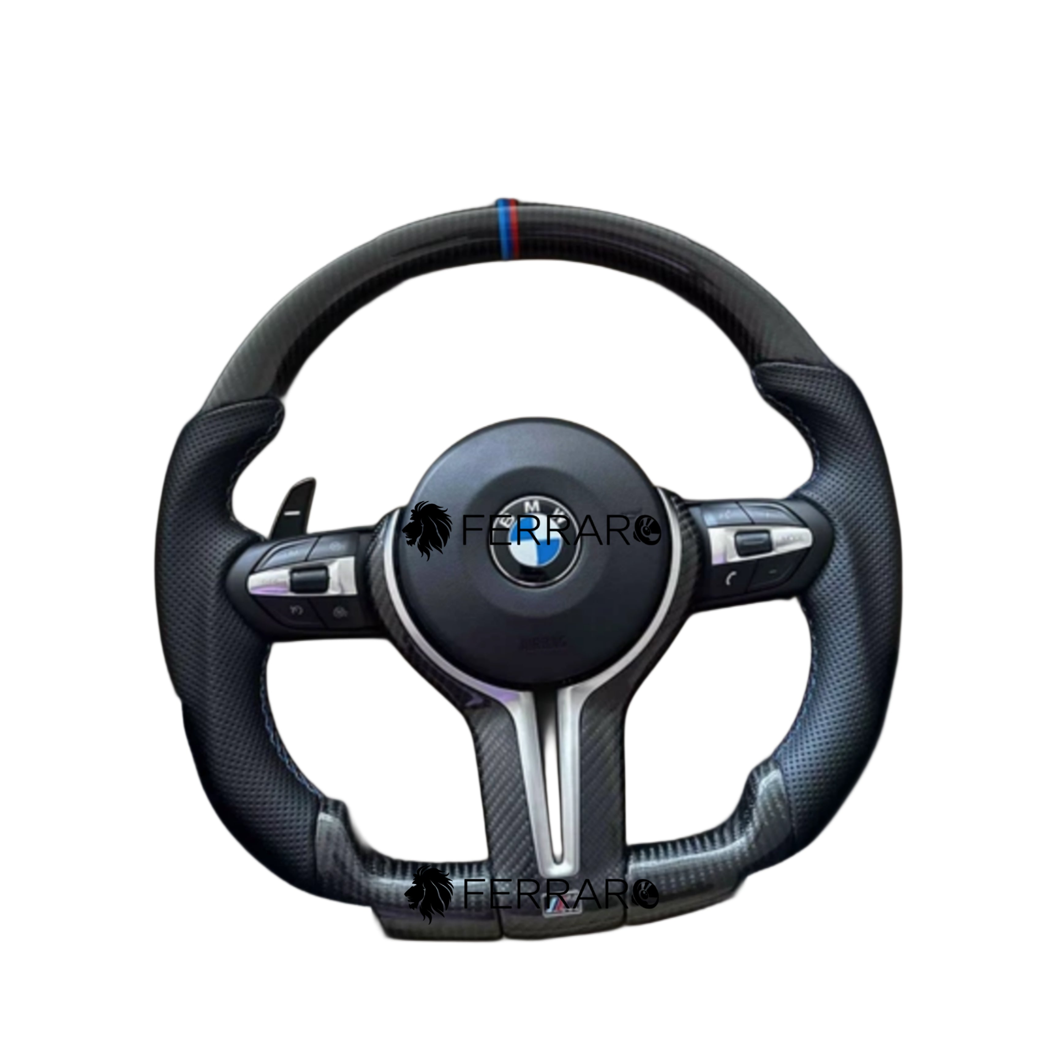 Volante per BMW, Carbonio Diagonale, Filo Tricolore, Punzonatura, Linea Rossa, Sport