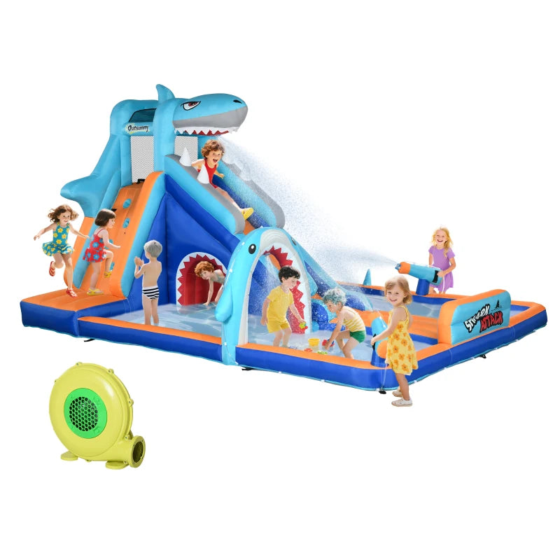 Outsunny Castello Gonfiabile per Bambini 3-8 Anni con Gonfiatore, Scivolo, Piscina e Parete da Arrampicata