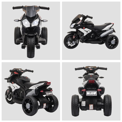 HOMCOM Moto Elettrica per Bambini 3-5 Anni Max. 25kg con Luci, Musica, Batteria 6V e Velocità 3km/h, 86cmx42cmx52cm Nera