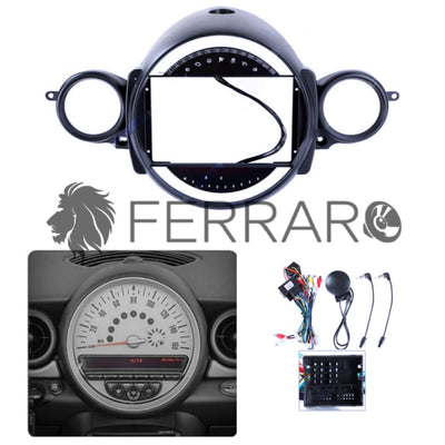 Kit Montaggio Autoradio 9"Pollici Mini Cooper R51, R56, R57, R58, R60, R61 (2007-2014), Mascherina, Cablaggio per Autoradio Android