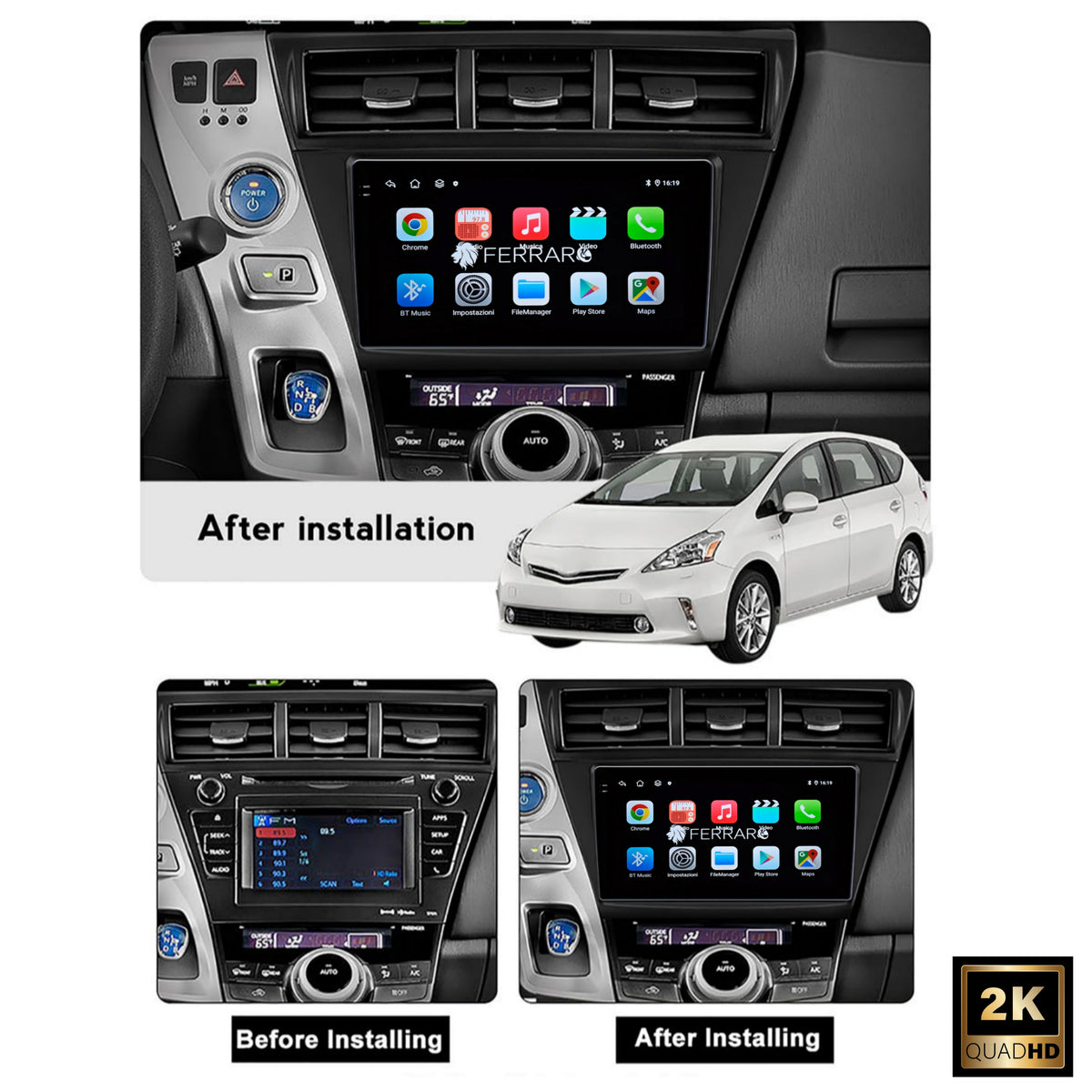 Autoradio per Toyota Prius+ (2012-2021) 9" 2K, Android, Bluetooth, CarPlay, Android Auto, 12/256GB Ram