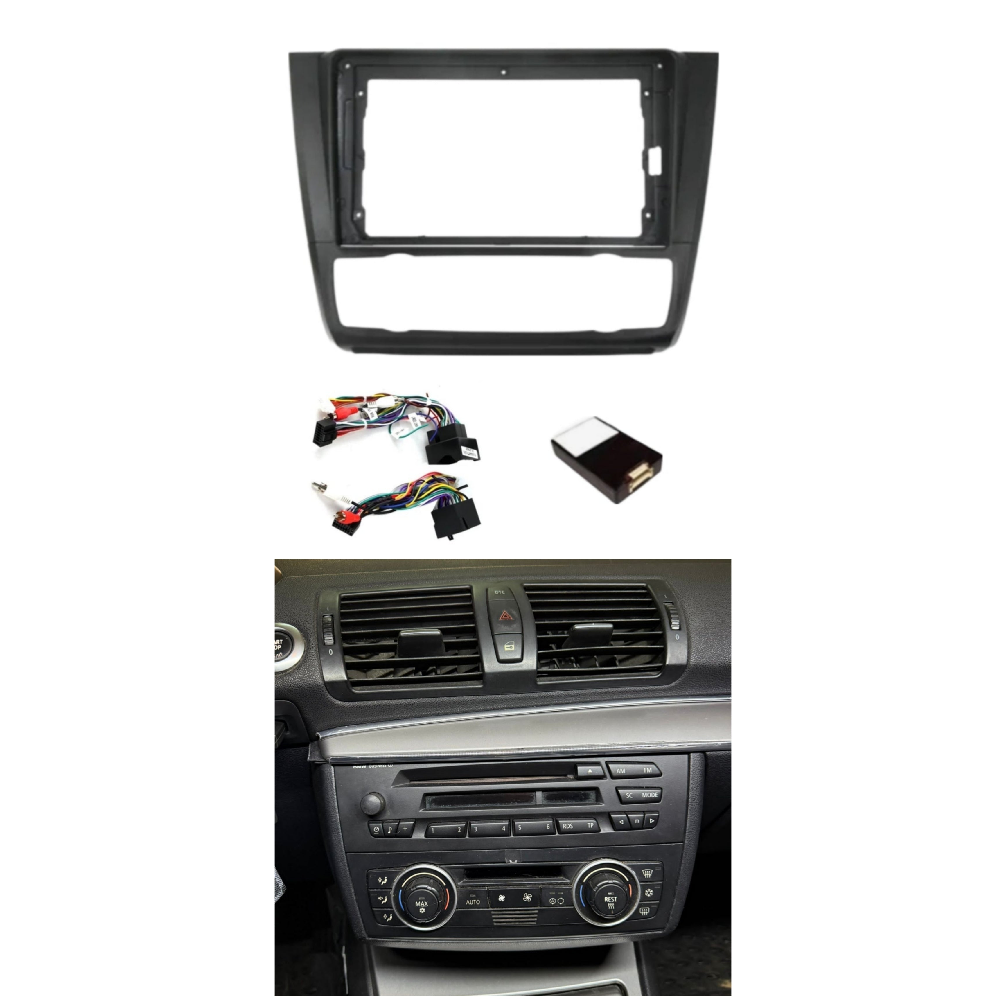 Kit Montaggio Autoradio 9"Pollici BMW Serie 1, E87 / E88 / E81 / E82 (2004-2011) Mascherina, Cablaggio Autoradio Android