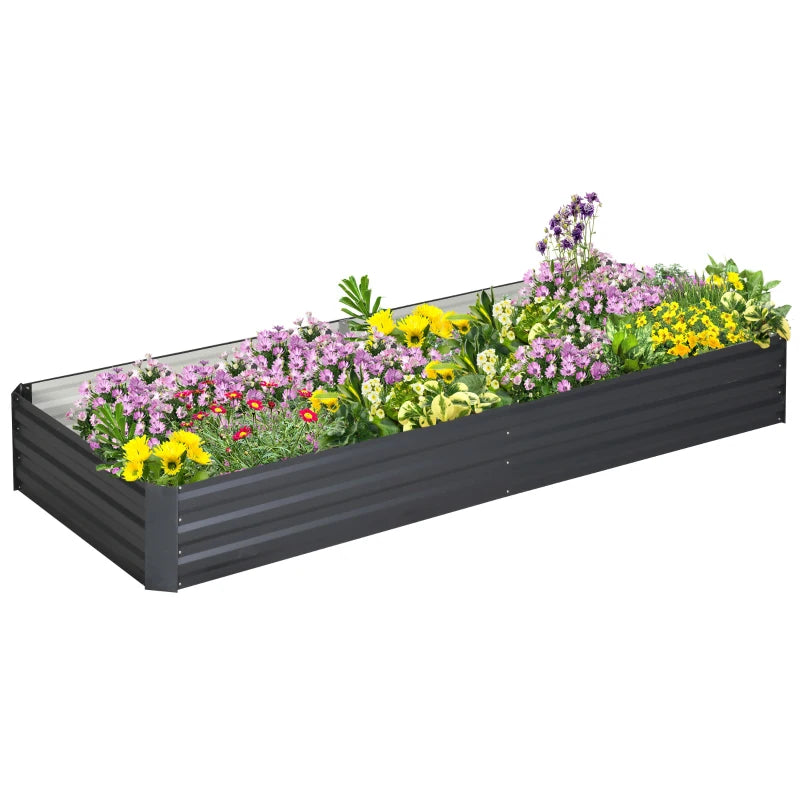 Outsunny Letto per Orto Rialzato in Metallo da Esterno per Fiori e Ortaggi, 241x90,5x30 cm, Grigio