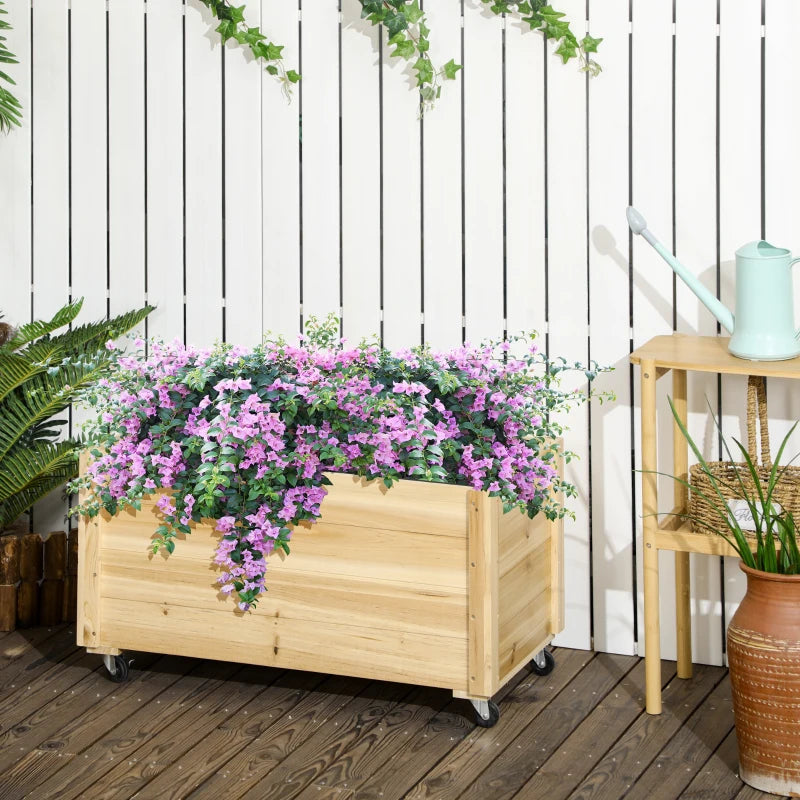 Outsunny Fioriera da Giardino con Foro di Drenaggio e Rotelle, in Legno di Abete, 89x48x47 cm