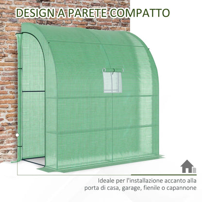 Outsunny Serra da Parete con 2 Ripiani per Piante e Fiori in Acciaio e PE, 200x100x215 cm, Verde