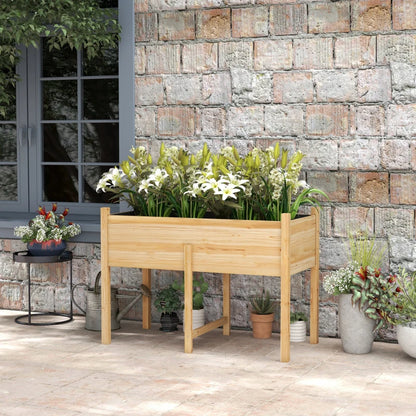 Outsunny Orto Rialzato con 2 Fori di Drenaggio e Sacca in Tessuto non Tessuto, in Legno di Abete, 115x55x80 cm