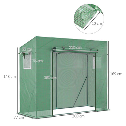 Outsunny Serra da Giardino in PE e Acciaio con 4 Picchetti, 2 Finestre e Copertura Rinforzata, 200x77x148-169cm