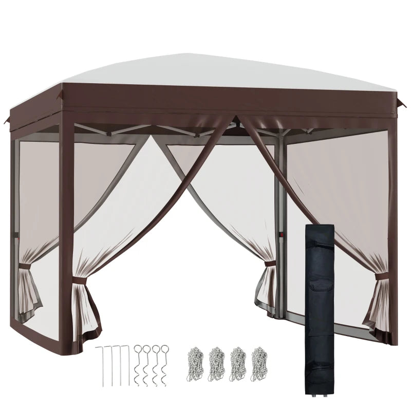 Outsunny Gazebo da Giardino 3x3 m con Zanzariera e Borsa da Trasporto con Ruote, Color Crema