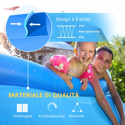Outsunny Piscina Gonfiabile per 3-4 Persone in PVC con Pompa Manuale, Φ274x76cm, Blu