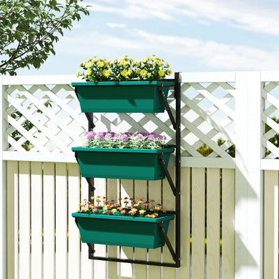 Outsunny Fioriera da Esterno Verticale e 3 Vasi per Piante in Plastica con Fori di Drenaggio, 56x42x100 cm, Verde