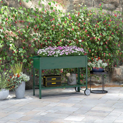 Outsunny Fioriera da Esterno con Mensola Inferiore Portautensili, in Metallo, 109x44x80 cm, Verde