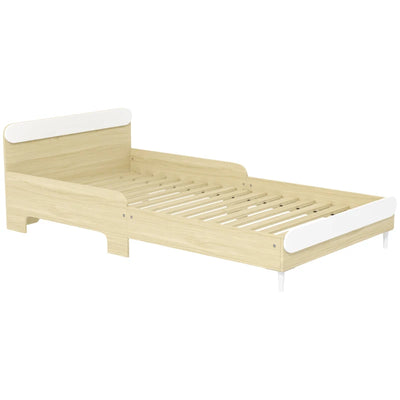 AIYAPLAY Letto per Bambini 3-10 Anni Basso con Sponde Laterali Alte, in Legno, 194.8x103x60.5 cm, Bianco e color Legno