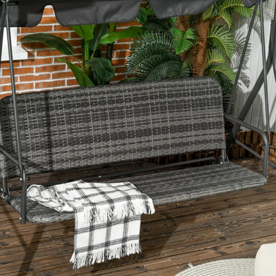 Outsunny Dondolo da Giardino 3 Posti con Tettuccio Regolabile in Rattan PE, 167x112x153cm, Grigio Scuro