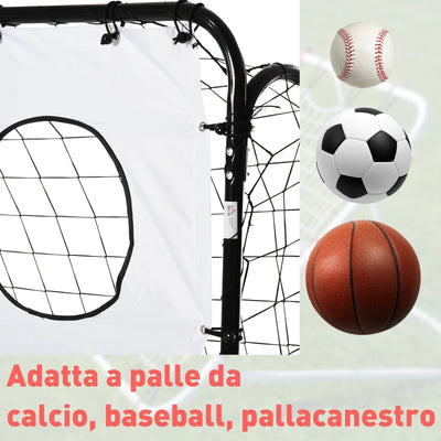 HOMCOM Porta da Calcio per Bambini e Adulti con Rete in PE, in Metallo e Oxford, Bianco e Nero, 240x88x171.5cm
