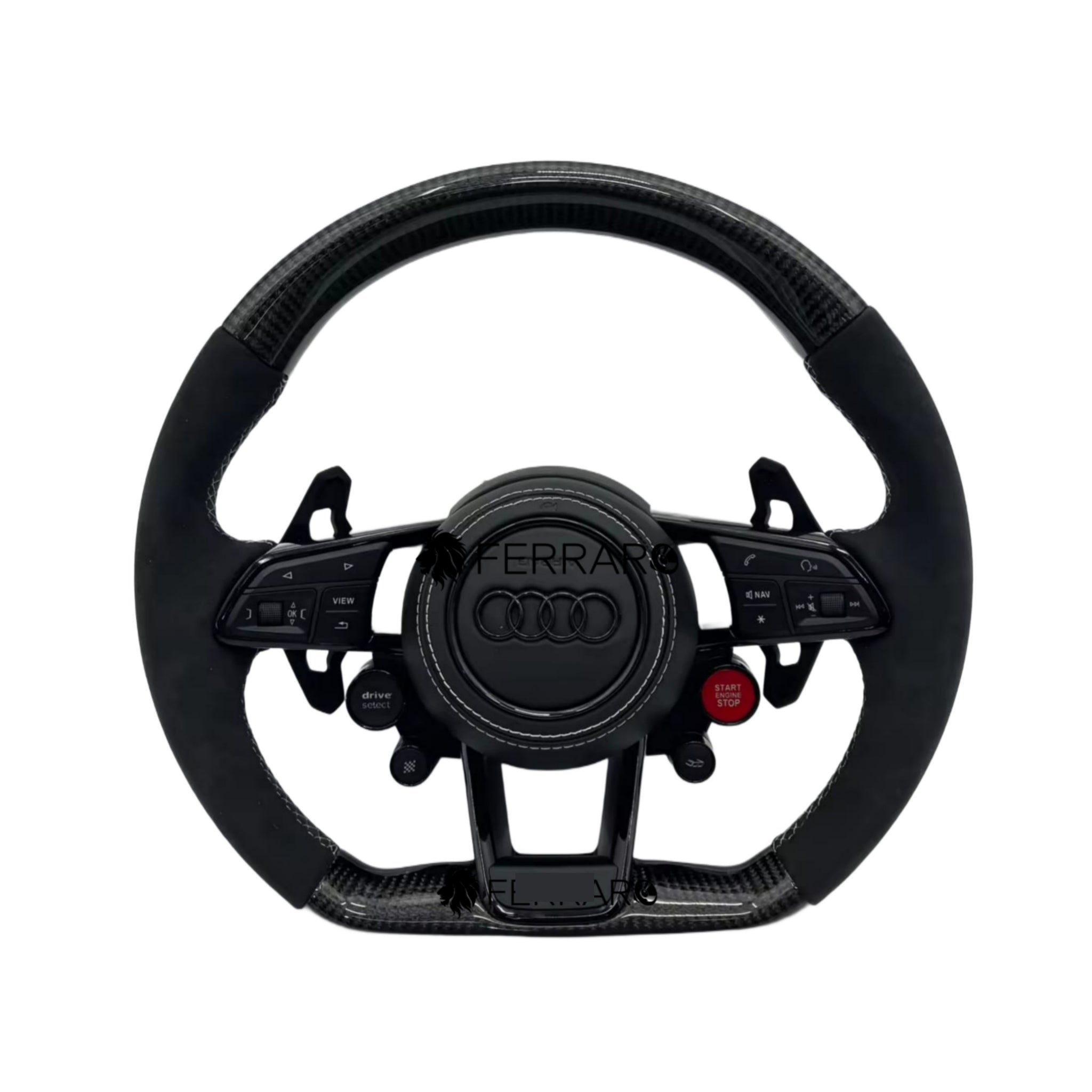 (PRENOTA) Volante per Audi, Carbonio Diagonale, Linea Bianca, Pulsanti, RS