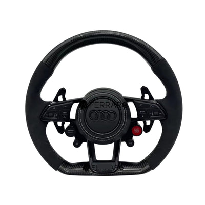 (PRENOTA) Volante per Audi, Carbonio Diagonale, Linea Bianca, Pulsanti, RS