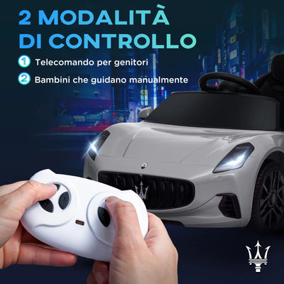 AIYAPLAY Macchina per Bambini 12V Maserati Gran Turismo Folgore con Telecomando, Età 3-5 Anni, Grigio