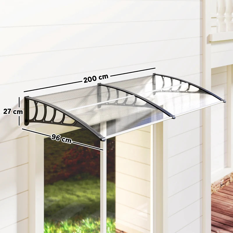 Outsunny Tettoia Moderna in Policarbonato, Alluminio e PP per Balconi, Finestre e Porte, 200x96x27 cm
