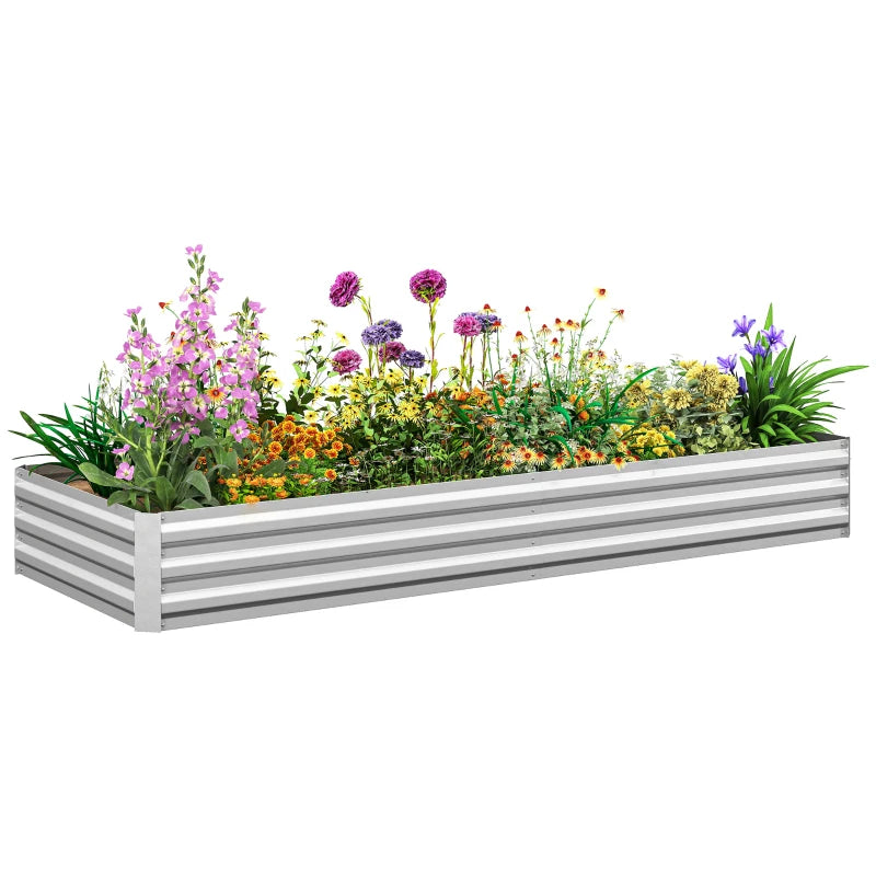 Outsunny Letto per Orto Rialzato in Metallo da Esterno per Fiori e Ortaggi, 241x90,5x30 cm, Argento