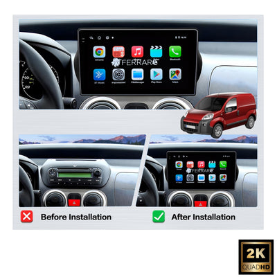 Autoradio per Fiat Qubo 10.1" 2K | Citroen Nemo | Peugeot Bipper | 2008-2017 | Android | Bluetooth | CarPlay | Android Auto | 4/64GB Ram