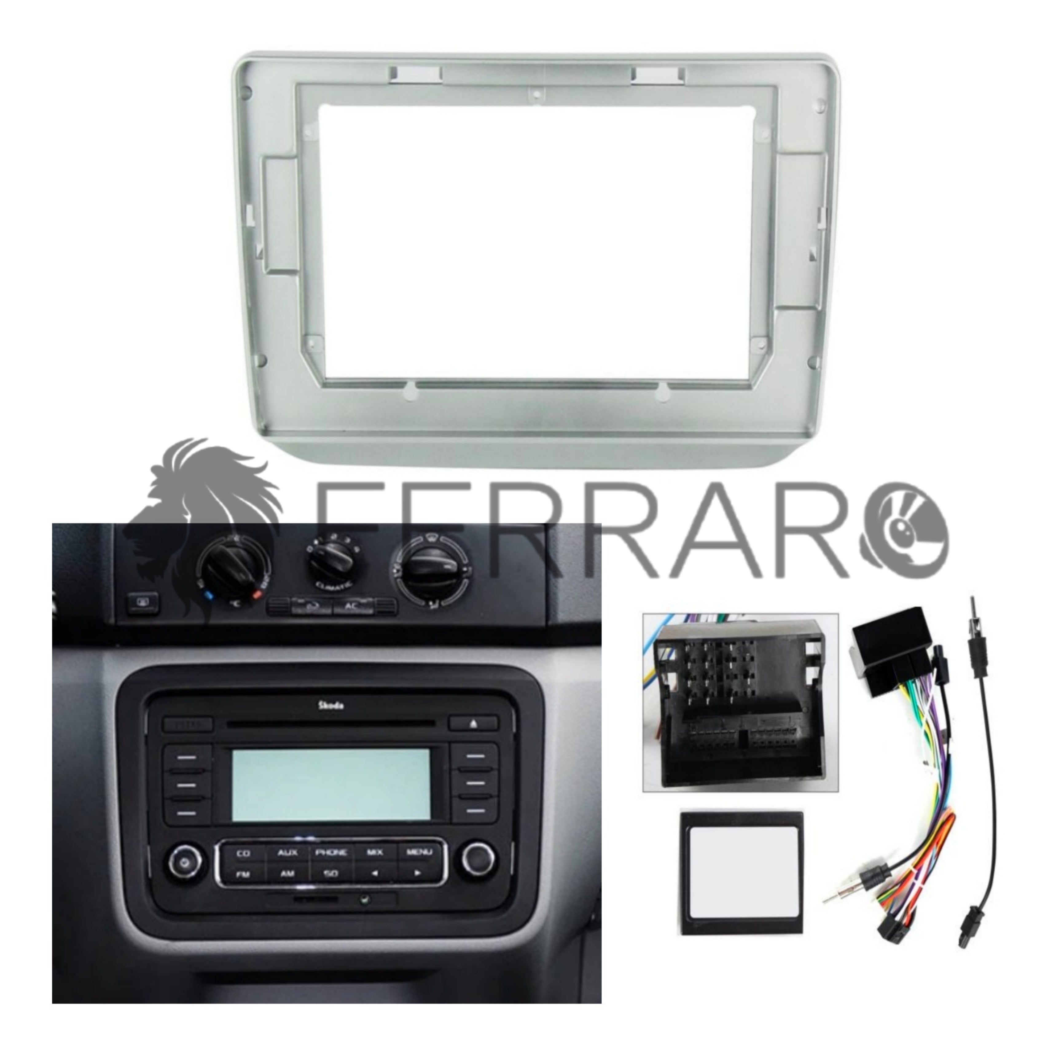 Kit Montaggio Autoradio 9"Pollici Skoda Fabia MK2 (2007-2014) Mascherina, Cablaggio per Autoradio Android