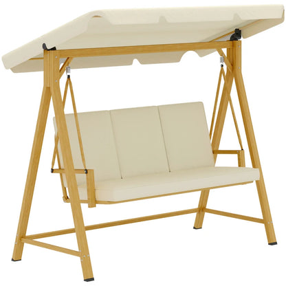 Outsunny Dondolo da Giardino 3 Posti con Tettuccio Regolabile e Cuscini, 195x120x170 cm, Beige