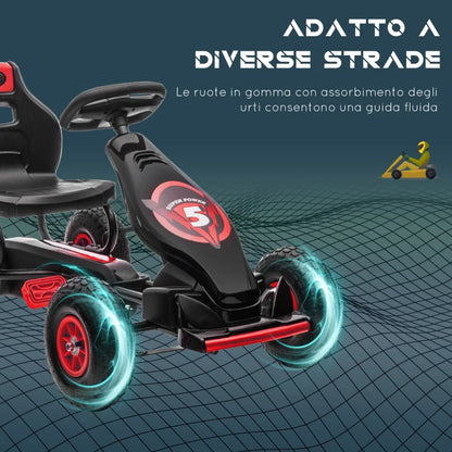 HOMCOM Go Kart a Pedali per Bambini da 5-12 Anni con Sedile Regolabile e Ruote in Gonfiabili, Rosso