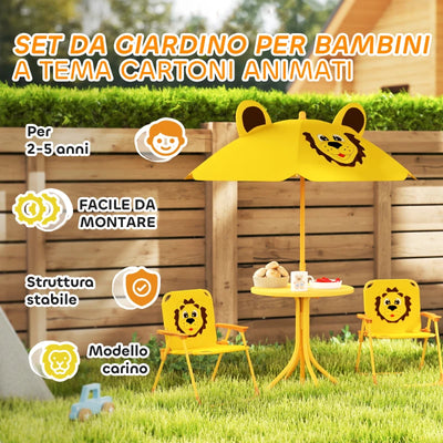 AIYAPLAY Set da Giardino per Bambini 2-5 Anni con Tavolino Rotondo, 2 Sedie Pieghevoli e un Ombrellone, Giallo