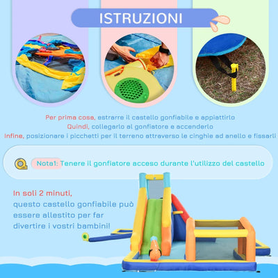 Outsunny Castello Gonfiabile per Bambini 3-8 Anni con Scivolo, Parete, Porta e Canestro, in Tessuto Oxford, 590x460x220 cm