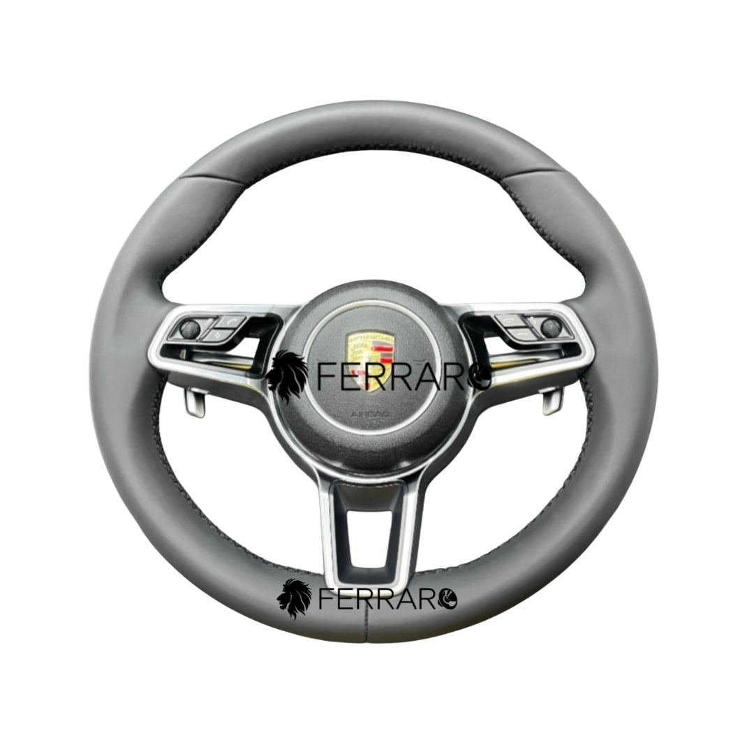 Volante per Porsche, Pelle Nera, Filo Nero, Galvanica