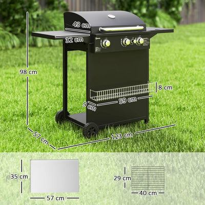 Outsunny Barbecue a Gas con Bruciatori Indipendenti, Coperchio con Termometro e Tavolino Laterale, Nero
