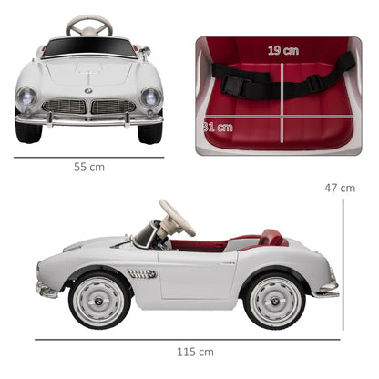 HOMCOM Macchina Elettrica per Bambini a 2 Porte con Licenza BMW 507, con Clacson e Telecomando, 115x55x47 cm, Bianca