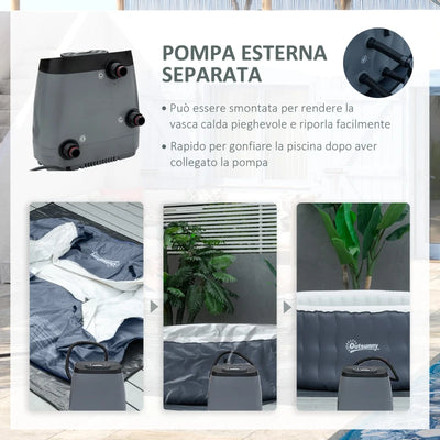 Outsunny Piscina Idromassaggio Gonfiabile e Riscaldante fino 42℃ con 108 Getti, per 4-6 Persone