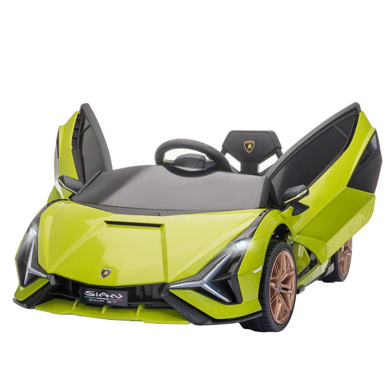 HOMCOM Lamborghini Macchina Elettrica per Bambini 12V con Fari e Musica, Telecomando e Velocità 3-5km/h, Età 3-5 Anni, 108x62x40cm, Verde