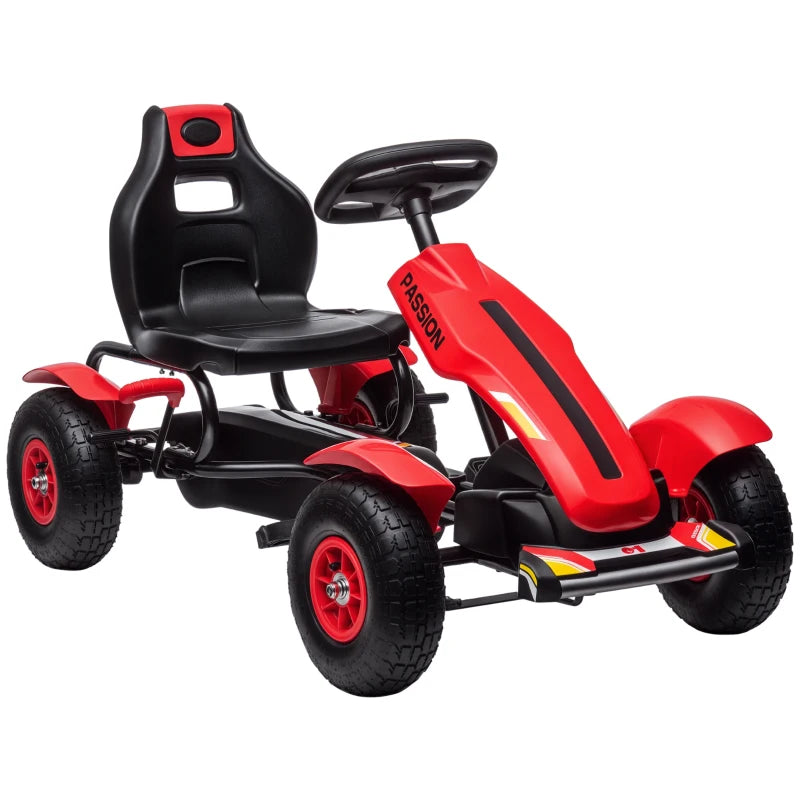 HOMCOM Go Kart a Pedali per Bambini 5-12 Anni con Sedile Regolabile e Freno a Mano, 121x58x61 cm, Rosso