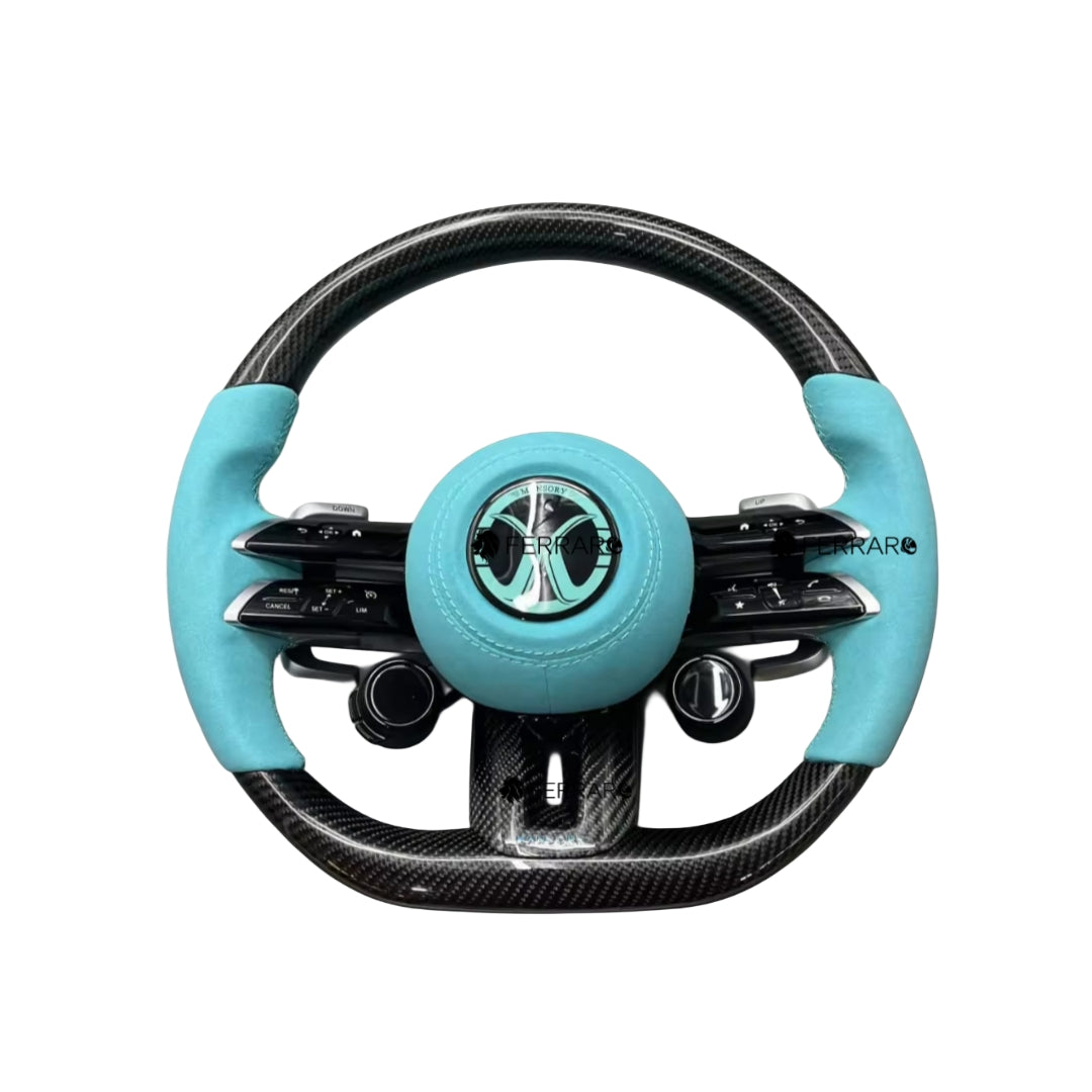Volante per Mercedes, Carbonio Diagonale, Flip Blu, Linea Blu, AMG