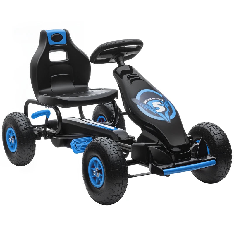 HOMCOM Go Kart a Pedali per Bambini da 5-12 Anni con Sedile Regolabile e Ruote in Gonfiabili, Blu