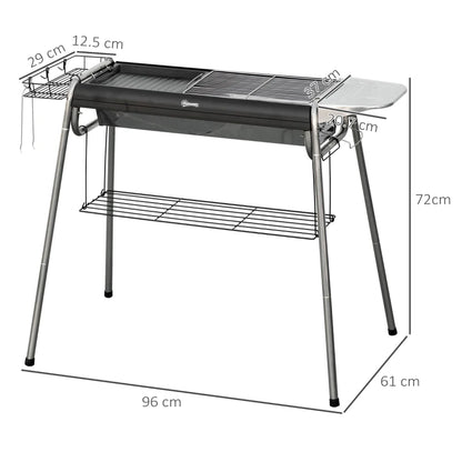 Outsunny Barbecue a Carbonella con Griglia e Piastra di Cottura, Cestino e Ripiani, 107x63x75cm, Nero