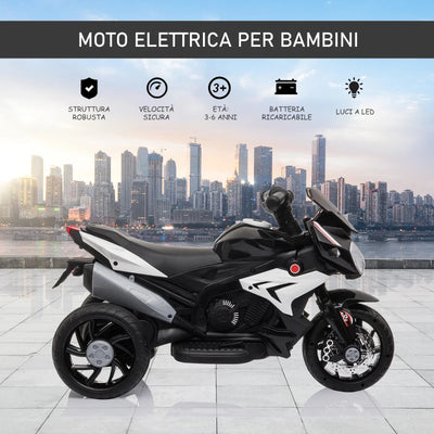 HOMCOM Moto Elettrica per Bambini 3-5 Anni Max. 25kg con Luci, Musica, Batteria 6V e Velocità 3km/h, 86cmx42cmx52cm Nera