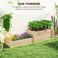 Outsunny Fioriera Rialzata con Grigliato per Rampicanti e Divisorio, in Legno di Abete, 222x63x132 cm, color Legno