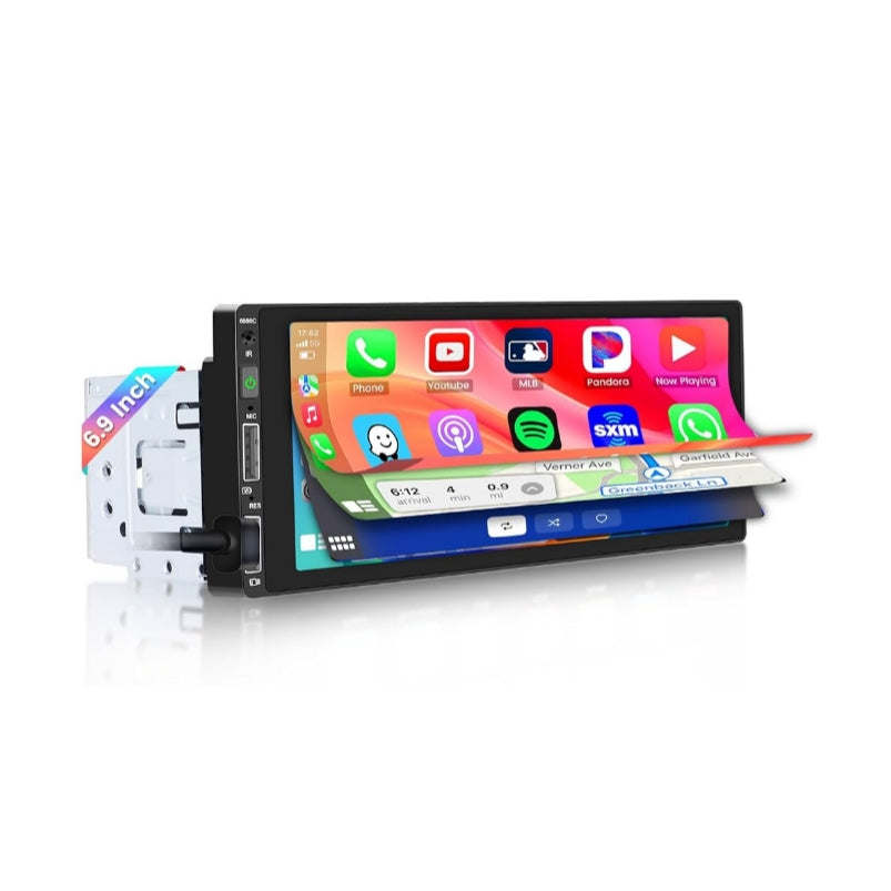 Autoradio Universale Fisso, 1Din 6.9"Pollici, Bluetooth, CarPlay, Android Auto