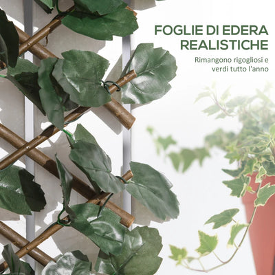 Outsunny Siepe Artificiale a 2 Sezioni da 356 Foglie di Edera, in Poliestere e Rattan, 200x100 cm, Verde e Marrone