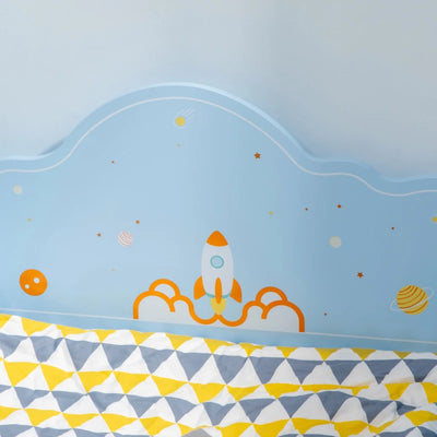 ZONEKIZ Letto per Bambini con Sponde e Fantasia Spaziale, Età 3-6 Anni, 143x74x59cm, Azzurro