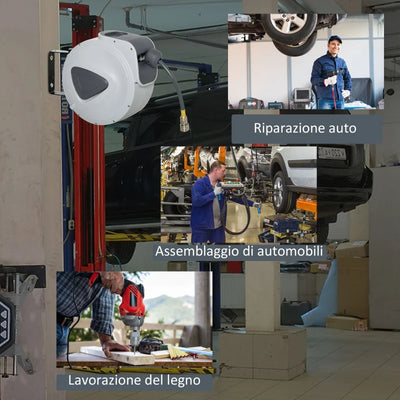 DURHAND Avvolgitubo Automatico 20m + 194cm con Attacco Φ1/4'', Montaggio a Parete e Ruotabile di 180°, Grigio