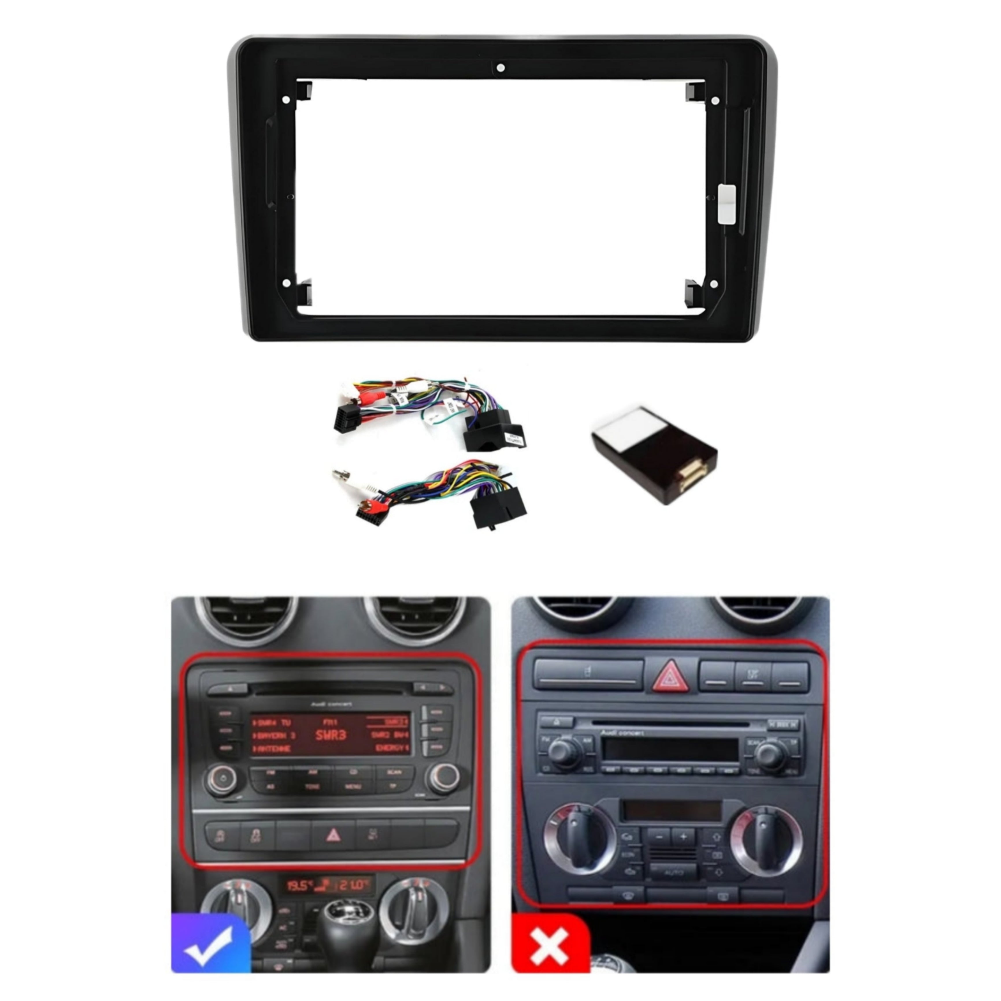 Kit Montaggio Autoradio 9"Pollici Audi A3 8P (2003-2012) Mascherina, Cablaggio Autoradio Android