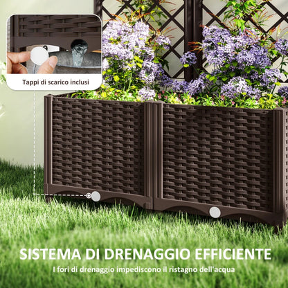 Outsunny Fioriera Rialzata con Traliccio per Rampicanti e 8 Fori di Drenaggio in PP, 80x40x135 cm, Marrone