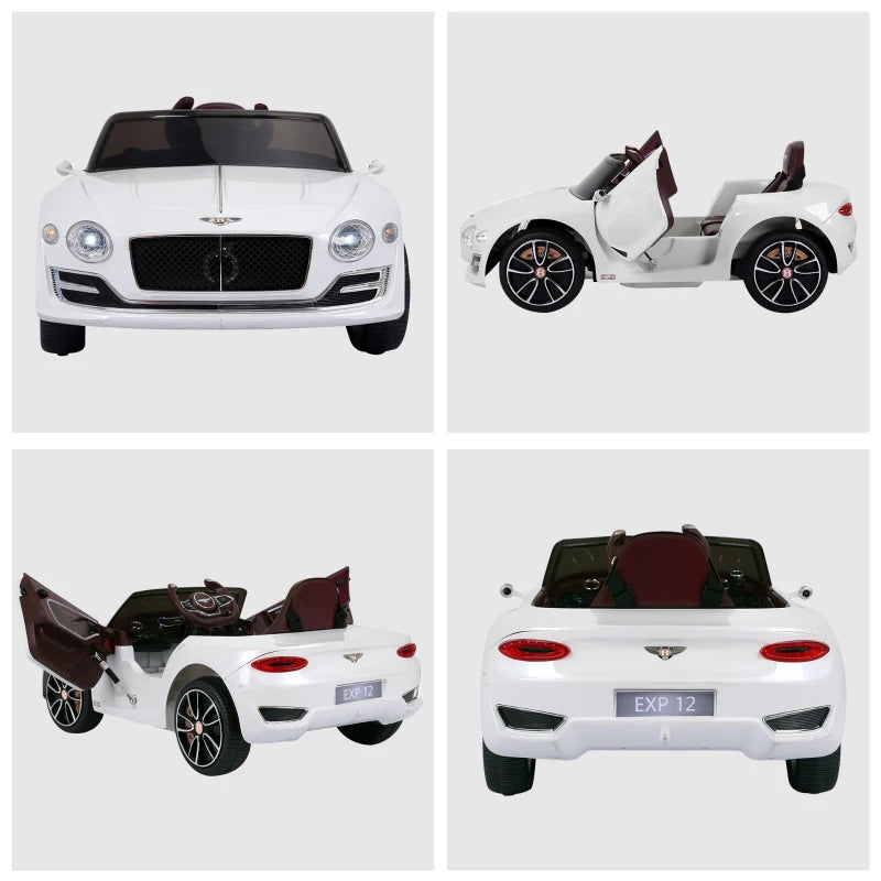 HOMCOM Macchina Elettrica per Bambini Bentley GT 6V, con Doppi Motori, Auto Elettrica per Bambini con Telecomando, Clacson, Suoni, Fari e 2 Portiere Apribili, 2.5-5 km/h, per 3-5 Anni, Bianco