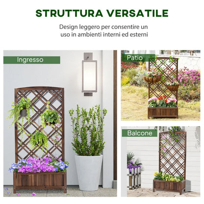 Outsunny Fioriera da Esterno con Grigliato in Legno per Piante Rampicanti, 60x30x122.5 cm, Marrone